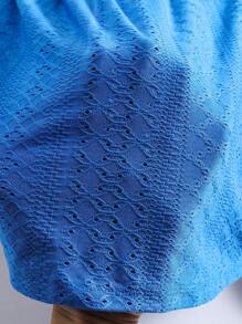 SHEIN Vestido de línea A con volados en el dobladillo, mangas cortas y calado de punto para niñas, estilo dulce y fresco, elegante, apropiado para verano, exteriores y toda ocasión, fresco y fresco en el caluroso verano - Azul - Ver 7