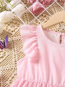 SHEIN 小女童印花荷葉邊後鎖孔連衣裙 - 粉色 - 查看 5