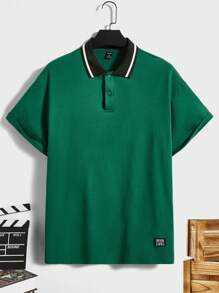 Manfinity RebelGame Loose Men's Polo Shirt With Contrast Collar And Patch Detail - Green - View 2