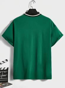 Manfinity RebelGame Loose Men's Polo Shirt With Contrast Collar And Patch Detail - Green - View 4