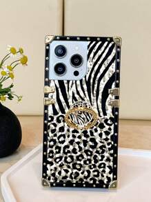 Ốp điện thoại họa tiết da báo có vòng giữ dây, phiên bản quốc tế, không phải phiên bản nội địa. - Vàng - Xem 2