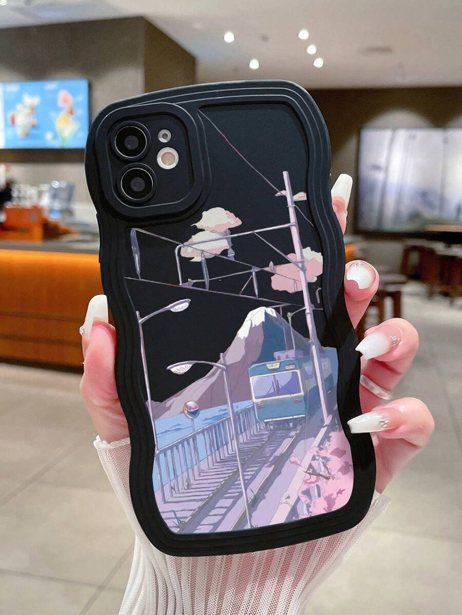 Vỏ điện thoại in phong cảnh - màu đen - Xem 1