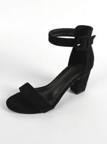 Women Minimalist Chunky Heeled Ankle Strap Sandals, Elegant Faux Suede Sandals