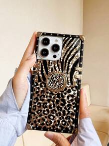Ốp điện thoại họa tiết da báo có vòng giữ dây, phiên bản quốc tế, không phải phiên bản nội địa. - Vàng - Xem 7