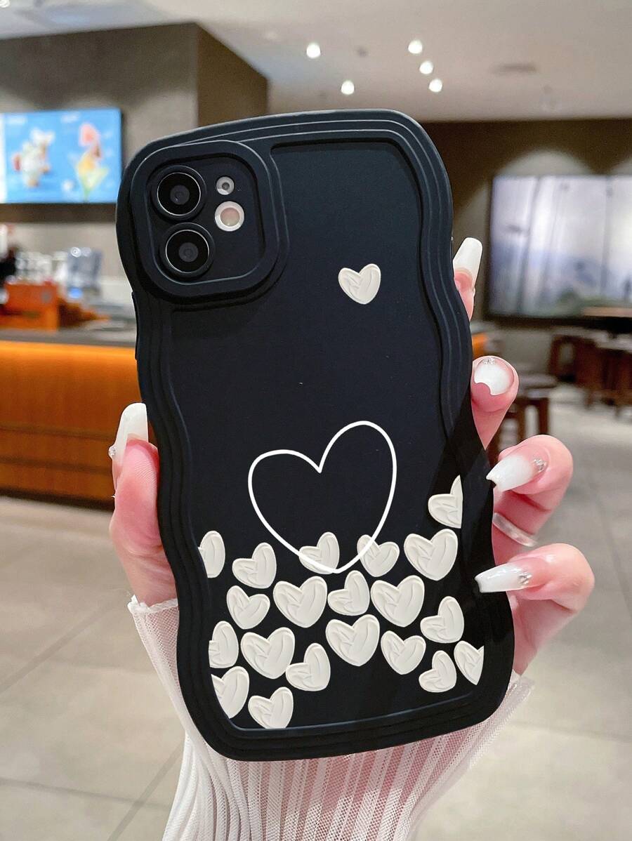 Heart Pattern Phone Case - Black - View 1