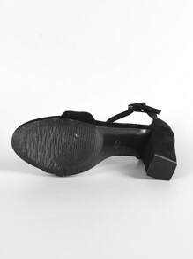 Women Minimalist Chunky Heeled Ankle Strap Sandals, Elegant Faux Suede Sandals