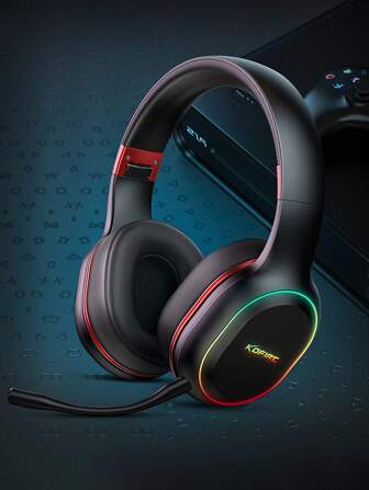  سماعات لاسلكية للألعاب 2.4 جيجاهرتز من KOFIRE، متوافقة مع جهاز التبديل والكمبيوتر الشخصي، رأس سماعات فوق الأذن مع ميزة ارتداد الاهتزاز وميكروفون مانع للضوضاء، مع إضاءة LED