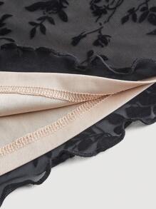 SHEIN MOD 印花木耳邊網紗覆蓋半身裙