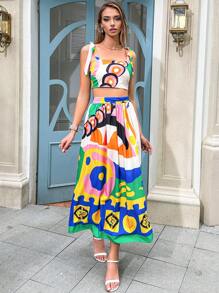 GENKIRA Geo Print Cami Top & Skirt - Multicolor - View 3