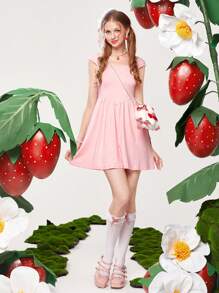 ROMWE Kawaii Chất rắn Váy chữ A - Hồng - Xem 2