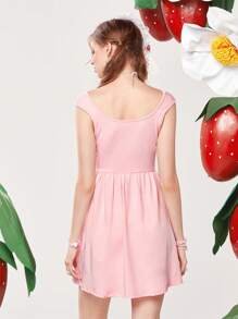 ROMWE Kawaii Chất rắn Váy chữ A - Hồng - Xem 4