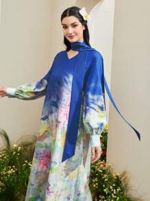 Al Najma 滿版印花燈籠袖洋裝帶圍巾 - 彩色 - 查看 5