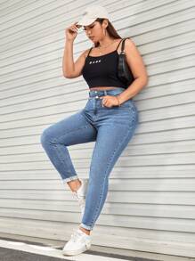 SHEIN ICON Plus High Waist Skinny Jeans - Light Wash - View 4