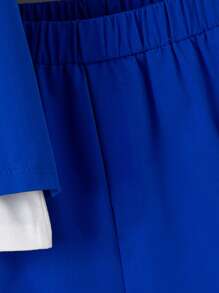 SHEIN Boys Flap Pocket Vest Jacket & Shorts & Tee - Blue and White - View 3