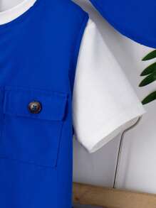 SHEIN Boys Flap Pocket Vest Jacket & Shorts & Tee - Blue and White - View 4