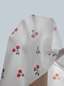 CottageSlumber Conjunto de pijama con estampado de cereza y encaje contrastante / Conjunto de pijama en blanco - Blanco - Ver 7