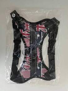 1 pieza Arnés para mascotas con estampado de bandera para perro para exterior jugando - Negro - Ver 2