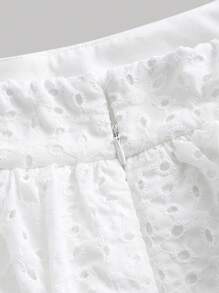 SHEIN MOD Quần đùi nữ phân lớp Dây kéo Tranh thêu màu trơn Giải trí - trắng - Xem 4