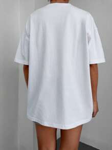 RueChic Car & Slogan Graphic Drop Shoulder Tee - White - View 2