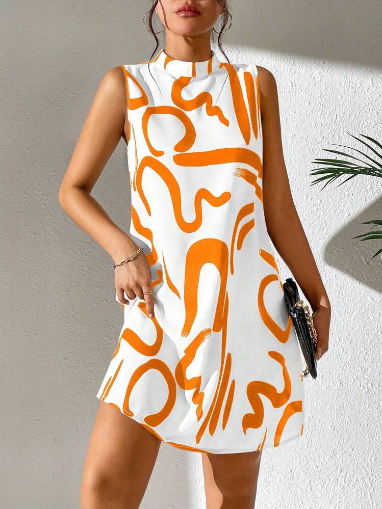 Breezaya Vestido con estampado de cuello alto - Naranja - Añade 1