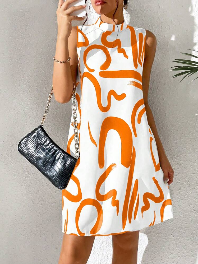 Breezaya Vestido con estampado de cuello alto - Naranja - Añade 6