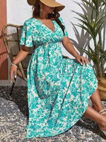 SHEIN VCAY Plus Allover Floral Print Split Thigh Dress - Multicolor - View 6