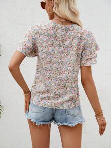 SHEIN Clasi Áo sơ mi nữ phân lớp Họa tiết hoa Boho - màu xanh lá - Xem 2