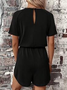 SHEIN LUNE Áo liền quần nữ Dây kéo Túi Nhẫn màu trơn Giải trí - màu đen - Xem 2