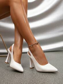 女士编织细节尖头高跟露跟鞋，优雅白色高跟鞋，优雅，派对 - 白色 - 查看 4