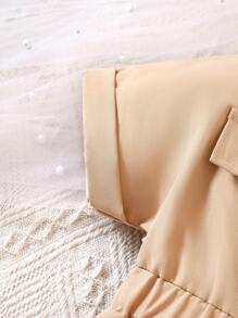 Baby Girl Summer Casual Zipper Front Overall Shorts With Flap Detail - Khaki - View 4