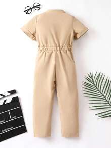 SHEIN Toddler Girls Flap Pocket Front Jumpsuit - Khaki - View 2