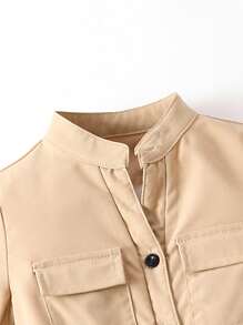 SHEIN Toddler Girls Flap Pocket Front Jumpsuit - Khaki - View 3