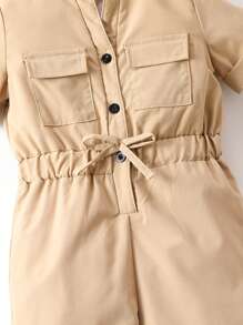 SHEIN Toddler Girls Flap Pocket Front Jumpsuit - Khaki - View 4