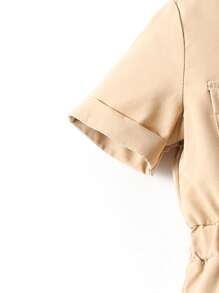 SHEIN Toddler Girls Flap Pocket Front Jumpsuit - Khaki - View 5