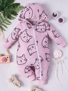 Áo liền quần Em bé Dây kéo Hoạt hình Tất cả trên in - Hồng - Xem 1