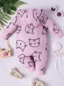 Áo liền quần Em bé Dây kéo Hoạt hình Tất cả trên in - Hồng - Xem 2