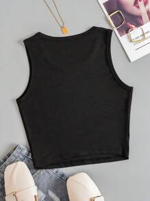 SHEIN LUNE 恐龍印花短款背心 - 黑色 - 查看 2