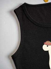 SHEIN LUNE 恐龍印花短款背心 - 黑色 - 查看 3