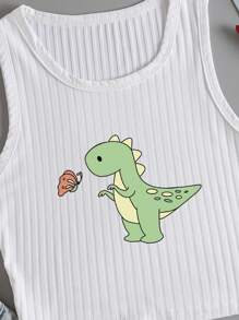 INAWLY Áo khoác và áo lót dành cho xe tăng nữ Gân đan Khủng long Giải trí - trắng - Xem 3