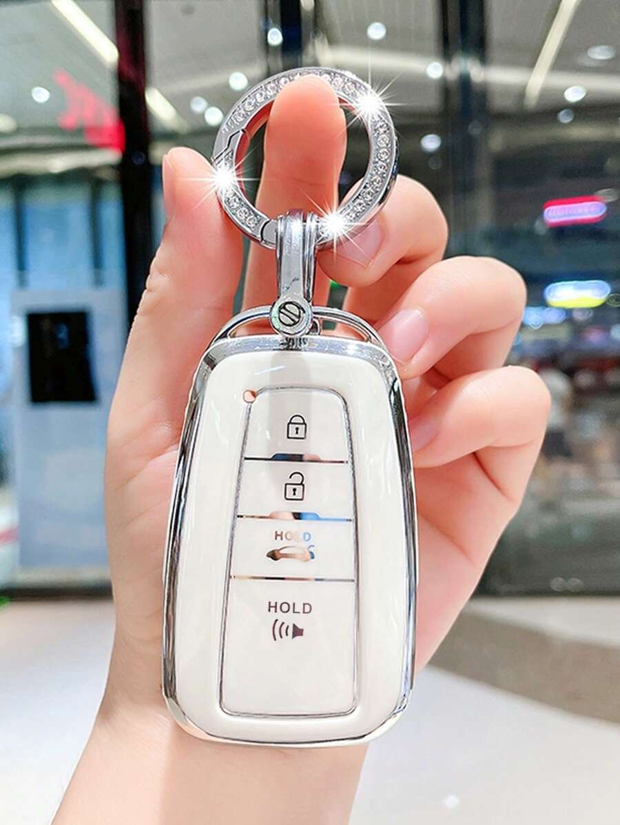 1入組水鑽裝飾TPR聚氨酯車鑰匙殼兼容豐田 - 彩色 - 查看 1