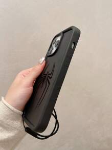 蜘蛛圖案手機殼附帶繩子 - 黑色 - 查看 3