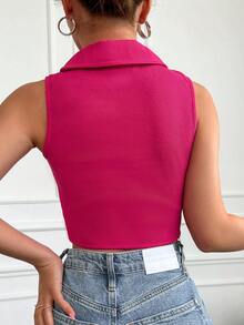 Solid Ribbed Knit Crop Tank Top - Hot Pink - View 2