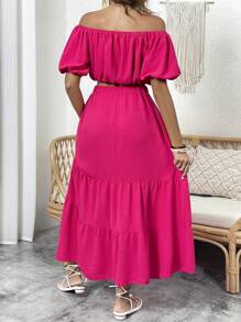 SHEIN VCAY Bộ đồ hai mảnh nữ Viên lá sen màu trơn Giải trí - Màu Hồng Tươi - Xem 2