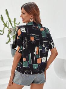 SHEIN LUNE Floral Print Drop Shoulder Shirt - Multicolor - View 2