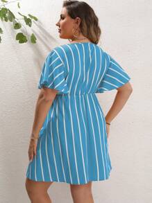 Calvaya Đầm Plus Size Trọn gói Sọc Giải trí - Màu xanh lam - Xem 2