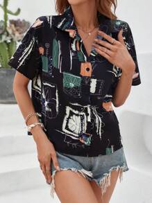 SHEIN LUNE Floral Print Drop Shoulder Shirt - Multicolor - View 3