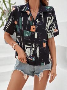 SHEIN LUNE Floral Print Drop Shoulder Shirt - Multicolor - View 4