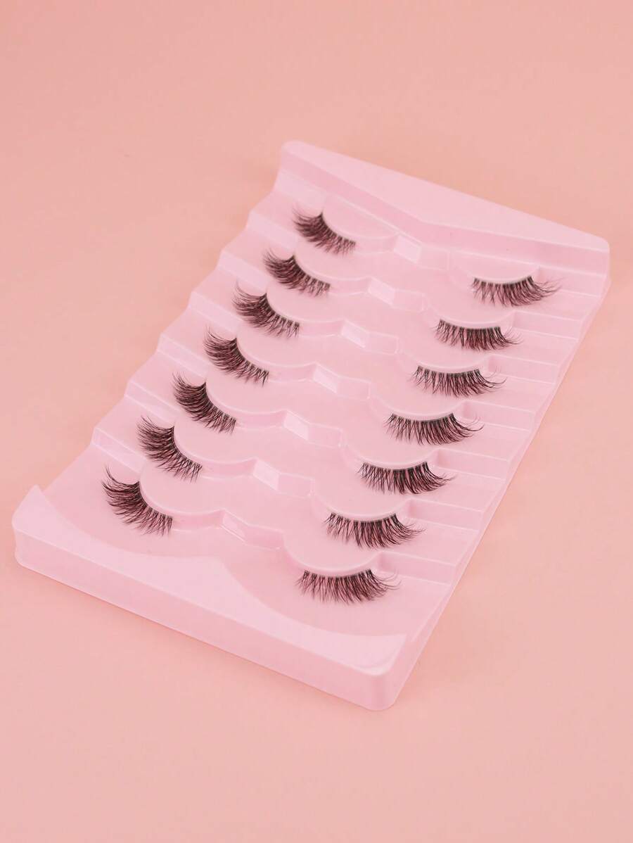 7 paia di ciglia finte con steli trasparenti, allungate, incrociate e ricciolute spesse