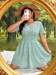 SHEIN VCAY Vestido línea A con estampado floral - Verde - Ver 1