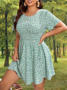 SHEIN VCAY Vestido línea A con estampado floral - Verde - Ver 5